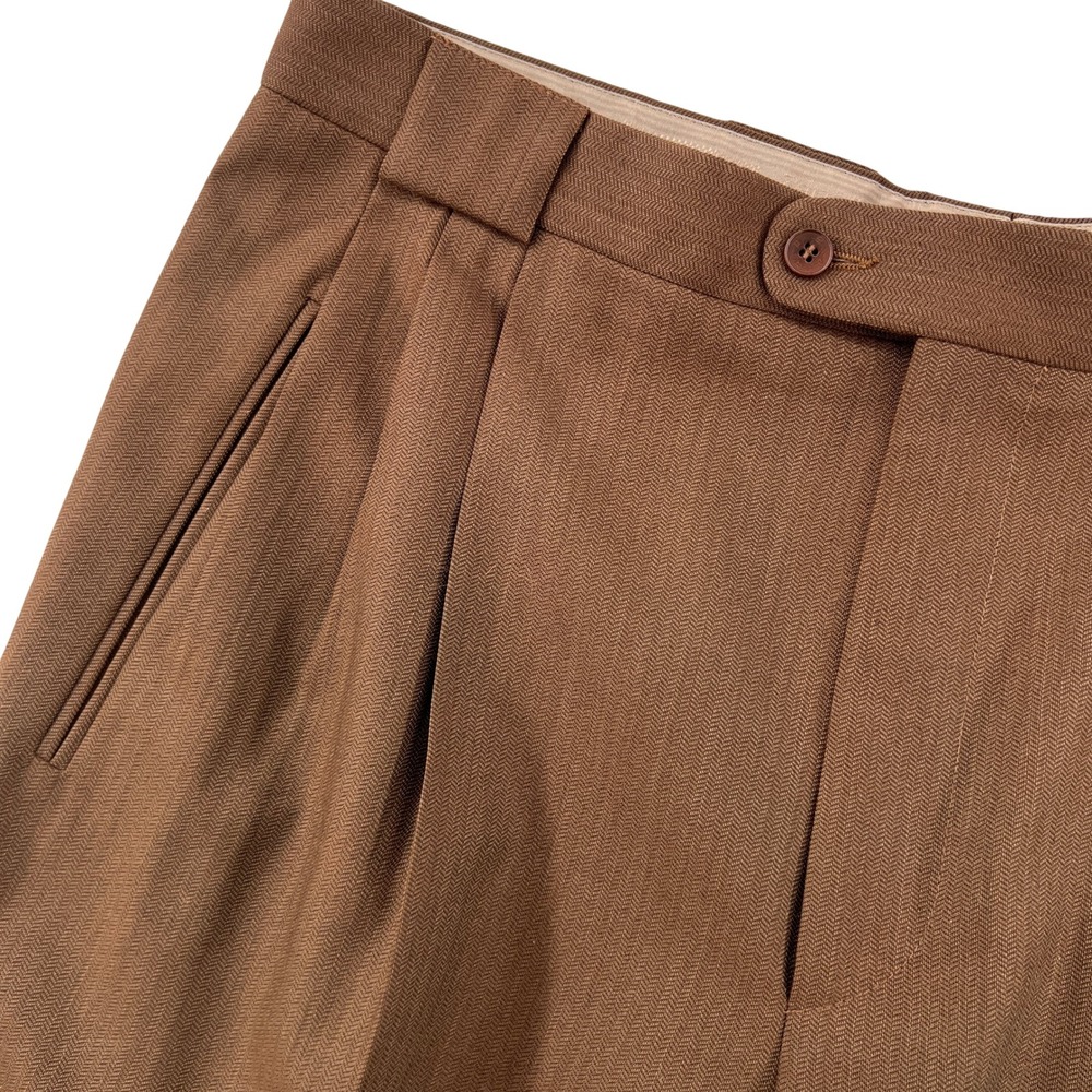 Zanella Wool Dress Pants Pleated Men 36x33.5 Brown Made in Italy Tailored Luxury